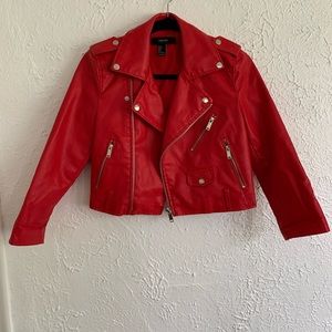 Forever 21 red faux leather cropped jacket